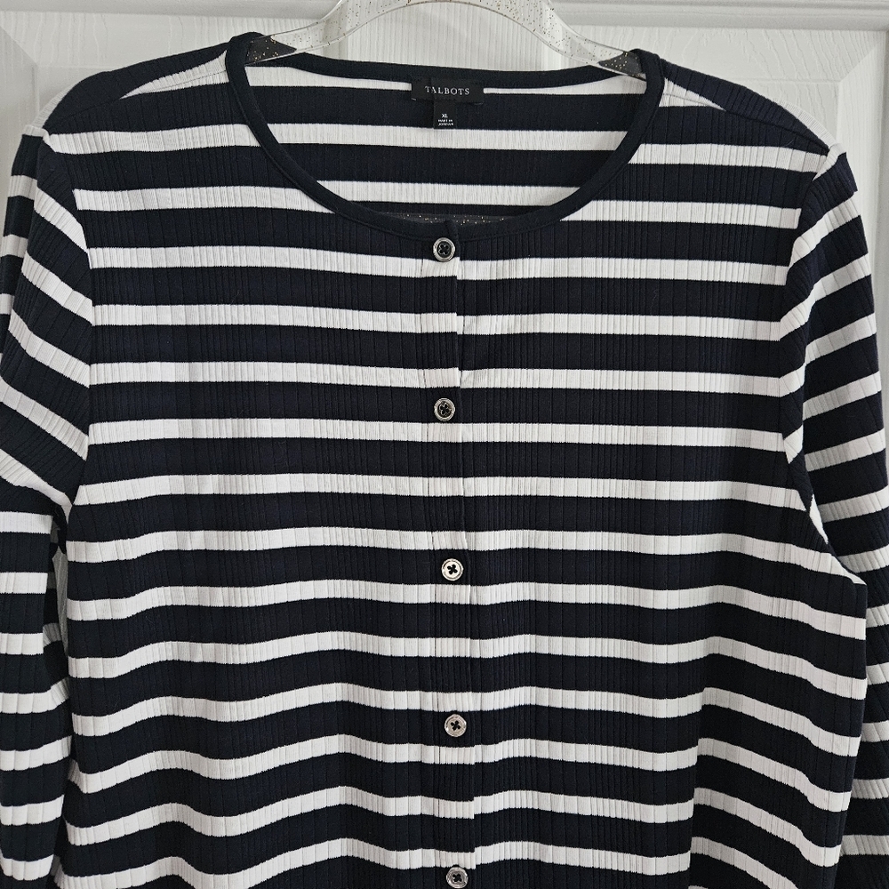 NWOT Talbots Variegated Ribbed Cardigan/Button Front Ribbed Top - Picture 2 of 10